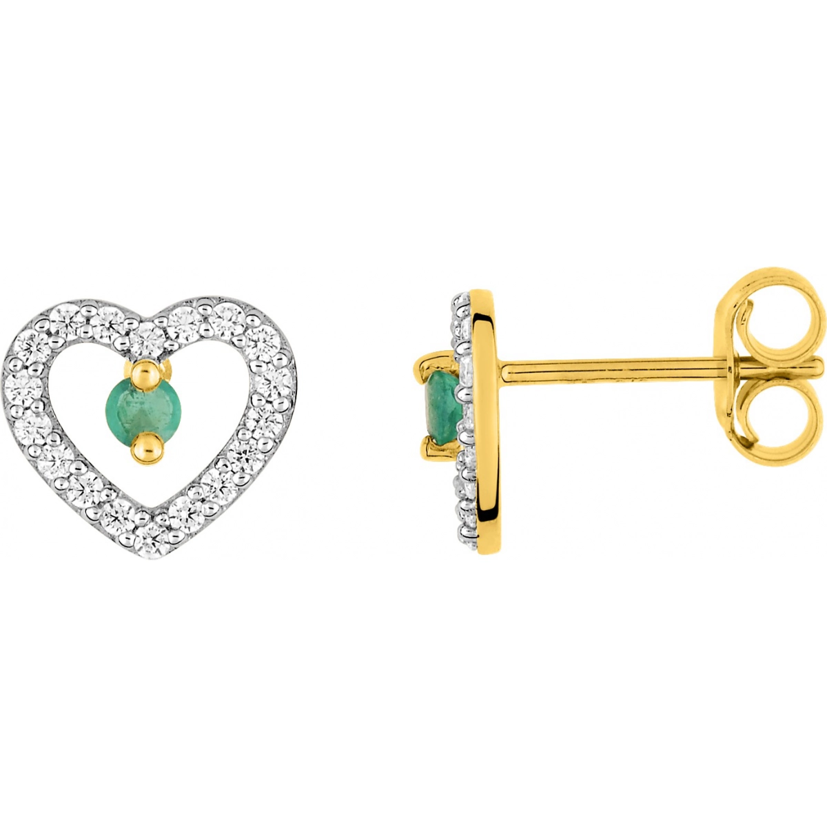 Earrings pair w. emerald and cz 9K 2TG  Lua Blanca  S12.22101.0