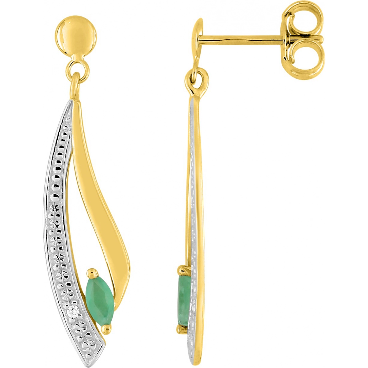 Earrings pair w. emerald and cz rhod 9K YG  Lua Blanca  297126.E3.0