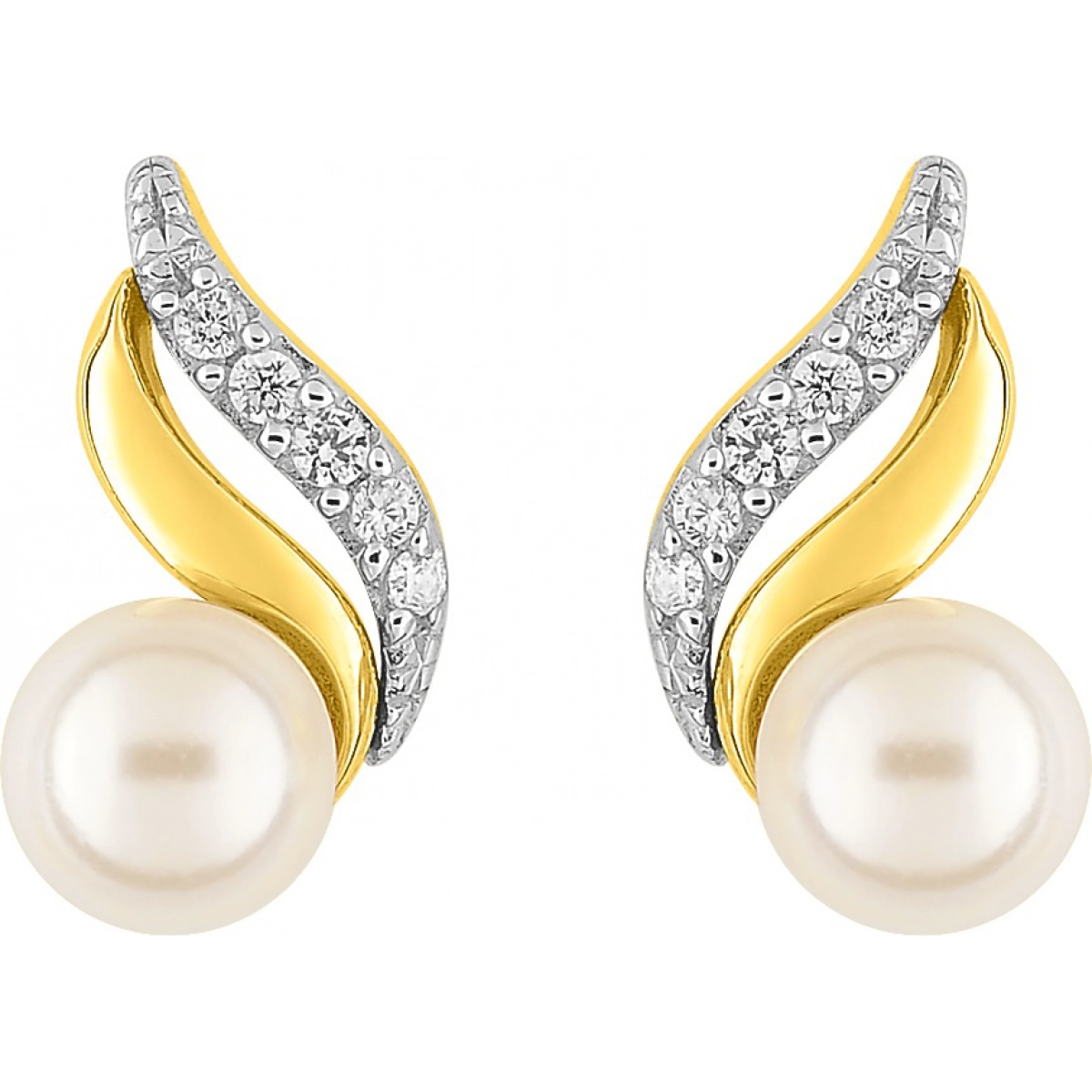 Earrings pair w. synth. pearl, cz and rhod gold plated Brass  Lua Blanca  135634.0