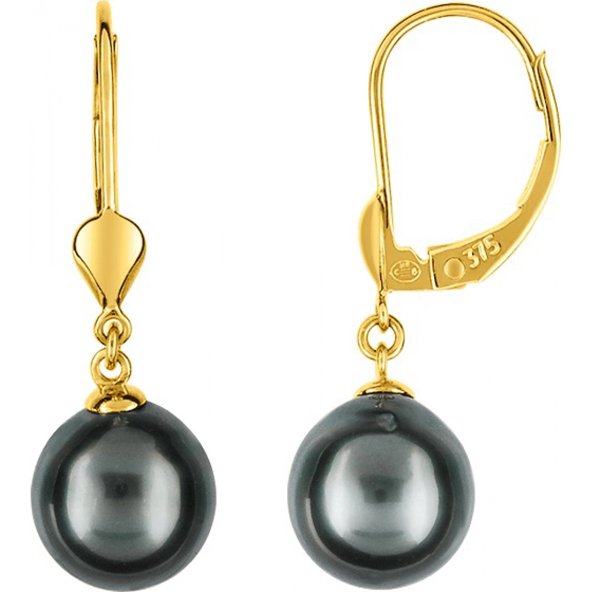 Earrings pair w. tahitian cult pearl 9K YG  Lua Blanca  39IN47JN5.0