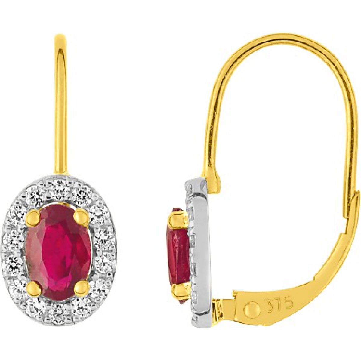 Earrings pair with ruby + cz 9K 2TG  Lua Blanca  3PZ84BRTZ.0