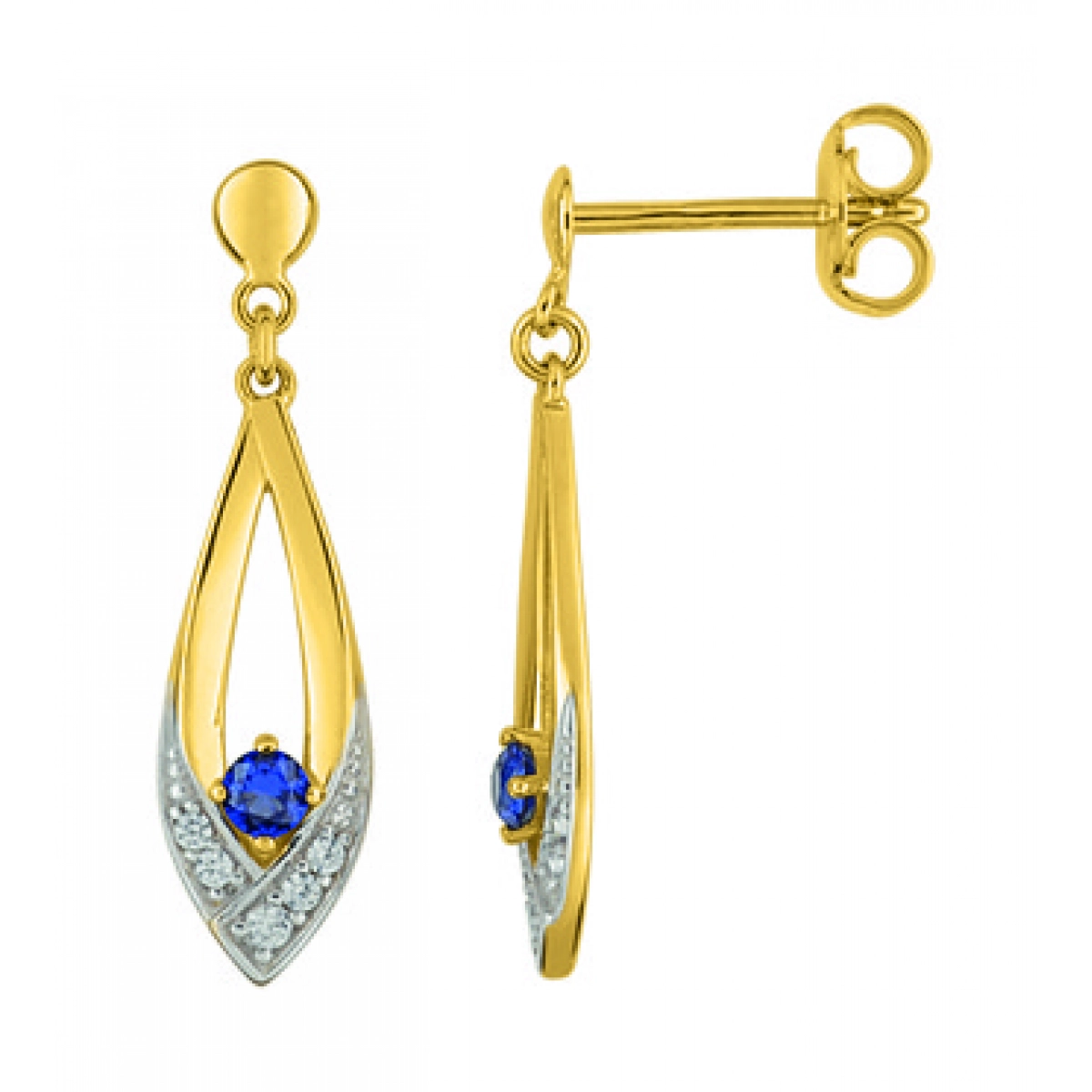Earrings pair w. synth sapphire and rhod gold plated Brass  Lua Blanca  135630.2.0