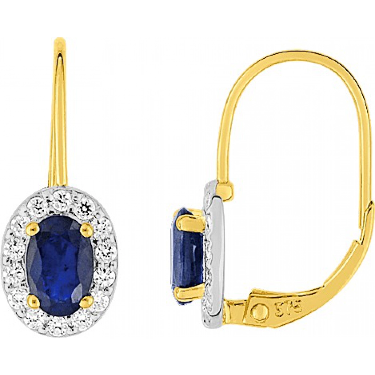 Earrings pair with sapphire + cz 9K 2TG  Lua Blanca  3PZ84BSTZ.0