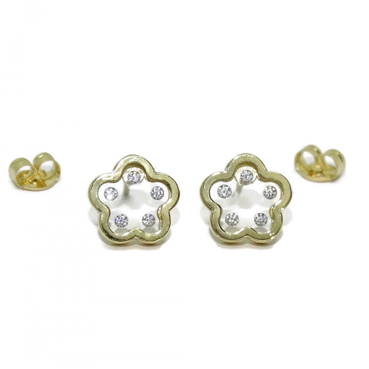 EARRINGS FLOWER 18K YELLOW GOLD WITH 10 ZIRCONS OF THE BEST QUALITY NEVER SAY NEVER