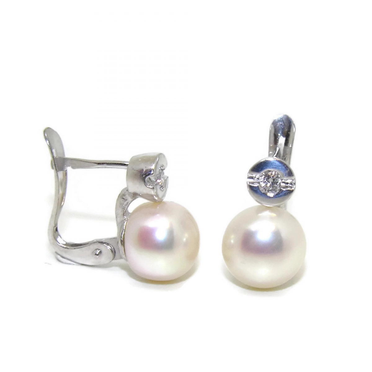 EARRINGS OF WHITE GOLD OF 18KTES WITH CULTURED PEARL 7MM AND ZIRCONS NEVER SAY NEVER