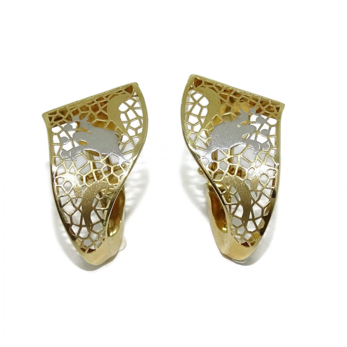 EARRINGS FOR WOMAN IN 18K YELLOW GOLD, LARGE, WITH DESIGN OR BOLD, MODERN, AND VERY COLORFUL. NEVER SAY NEVER