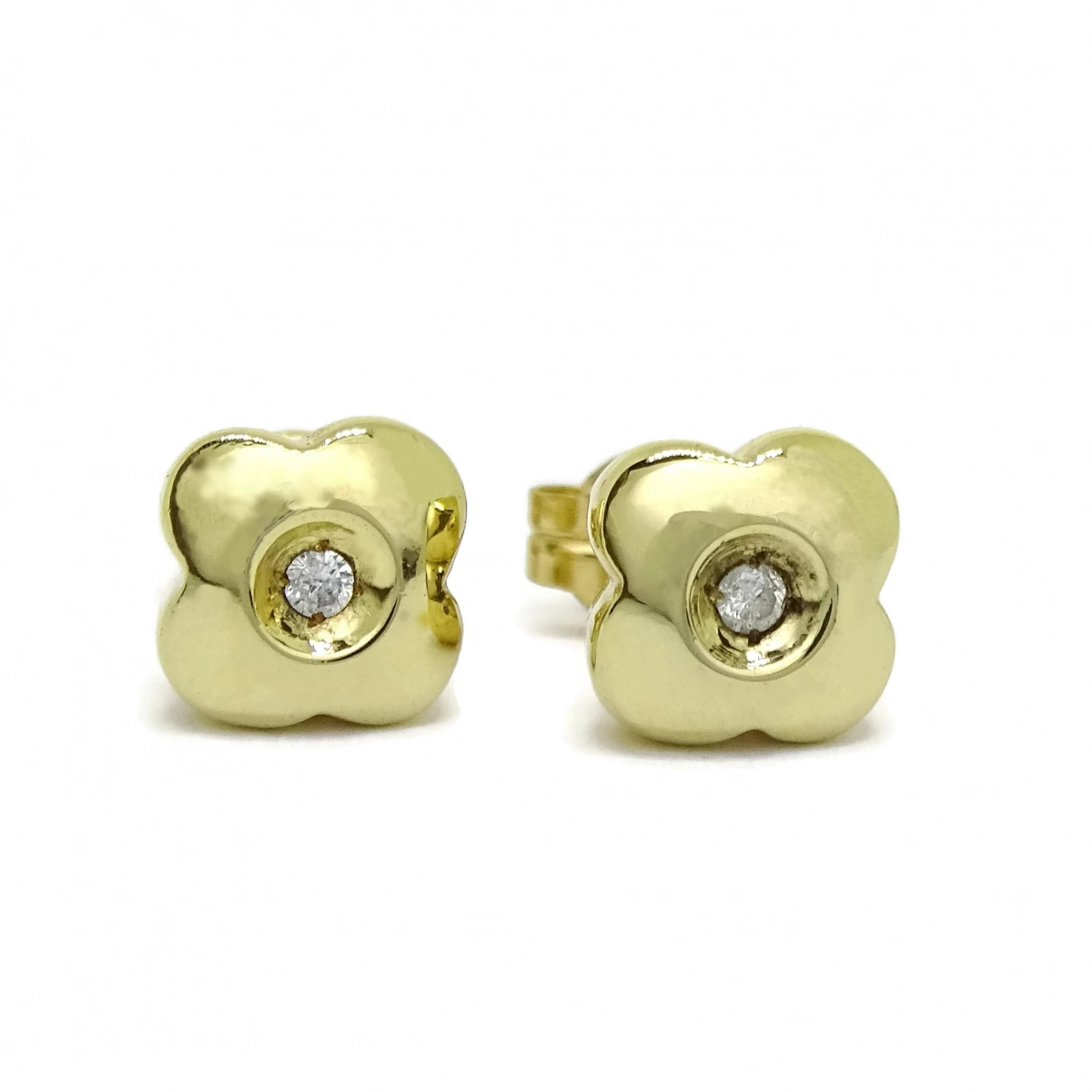 EARRINGS 0.03 CTS OF DIAMONDS, IN YELLOW GOLD WITH FLOWER SHAPE. CLOSING PRESSURE�N. 0.90 CM DI�M NEVER SAY NEVER