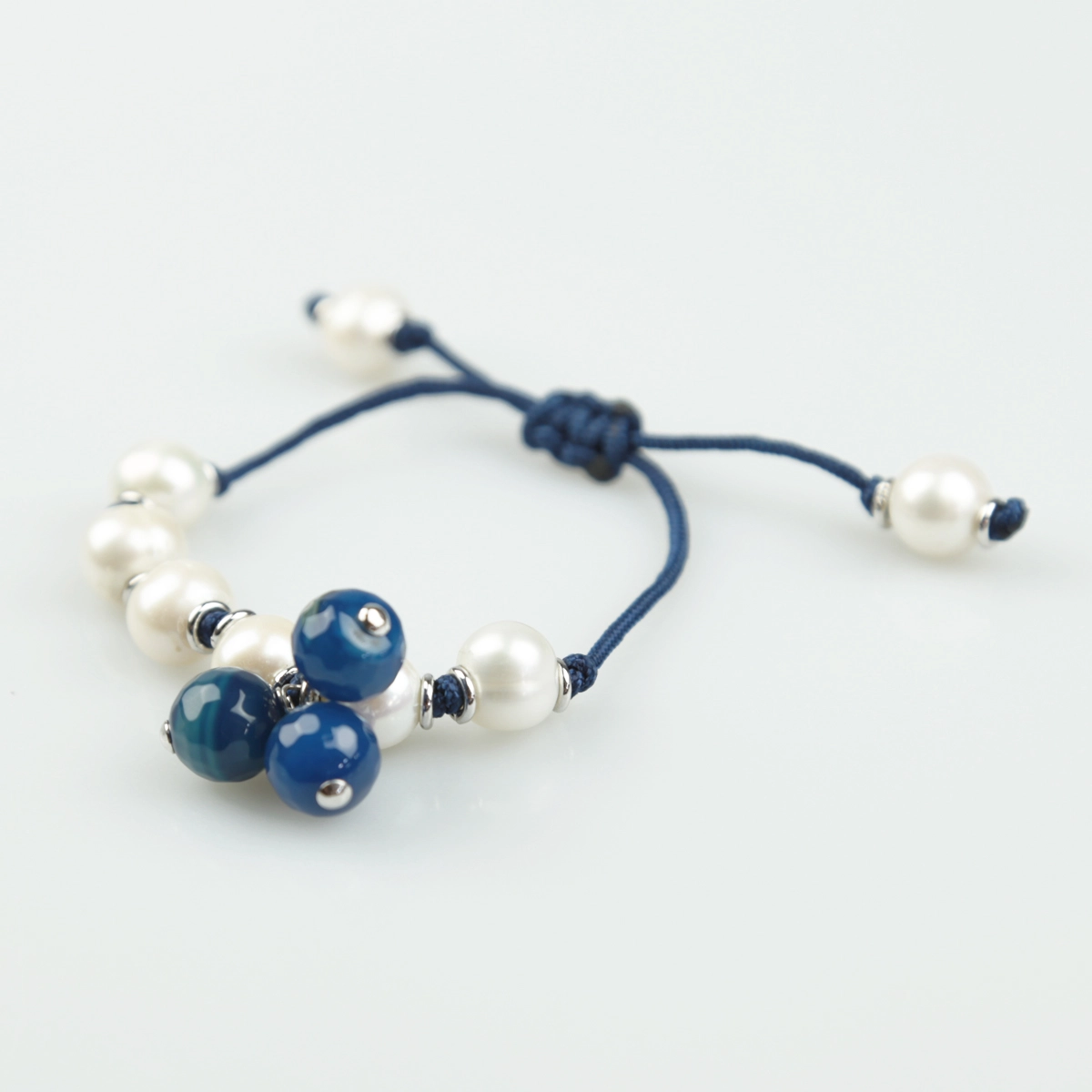 BRACELET KNOTTED WHITE PEARL AND BLUE AGATE FPU54E PATRICIA GARCIA
