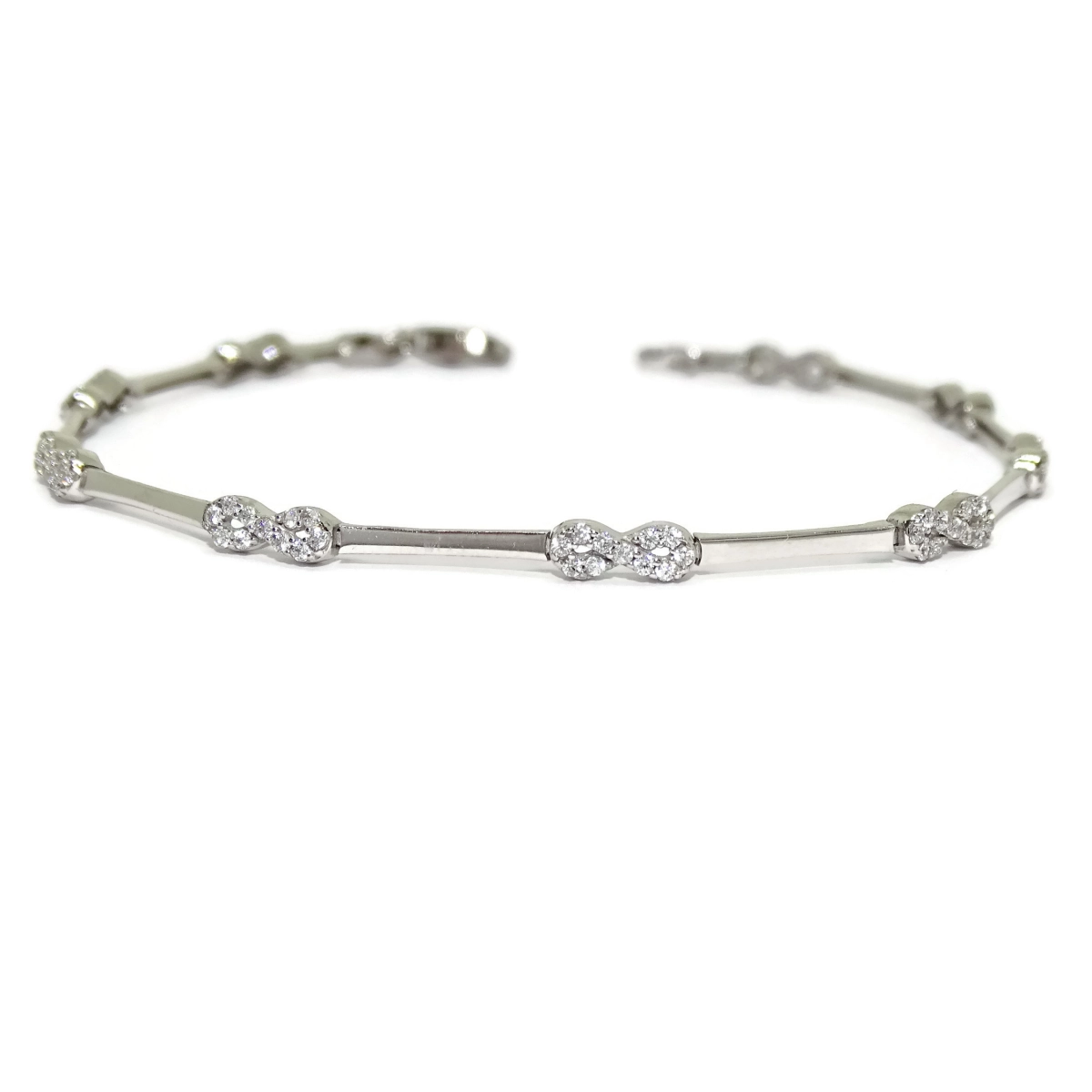 18k white gold bracelet with 9 infinite and circonitas Never say never