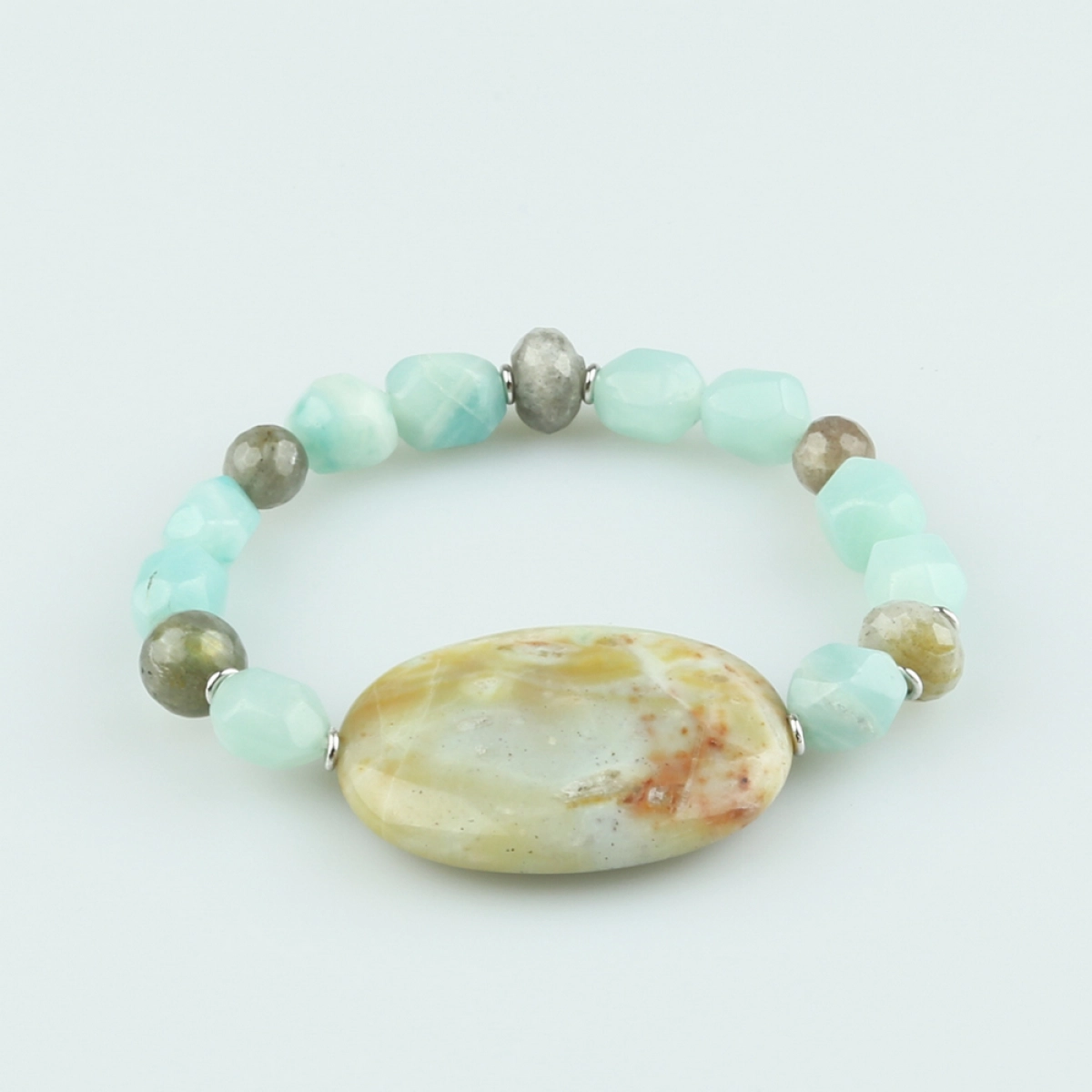 ELASTICATED WRIST WITH A CENTRAL PIECE OF AMAZONITE FPU62G PATRICIA GARCIA