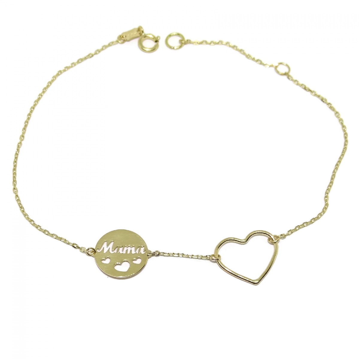 BRACELET OF YELLOW GOLD OF 18K WITH REASON, HEART, AND CIRCLE MOM. 18.5 CM NEVER SAY NEVER