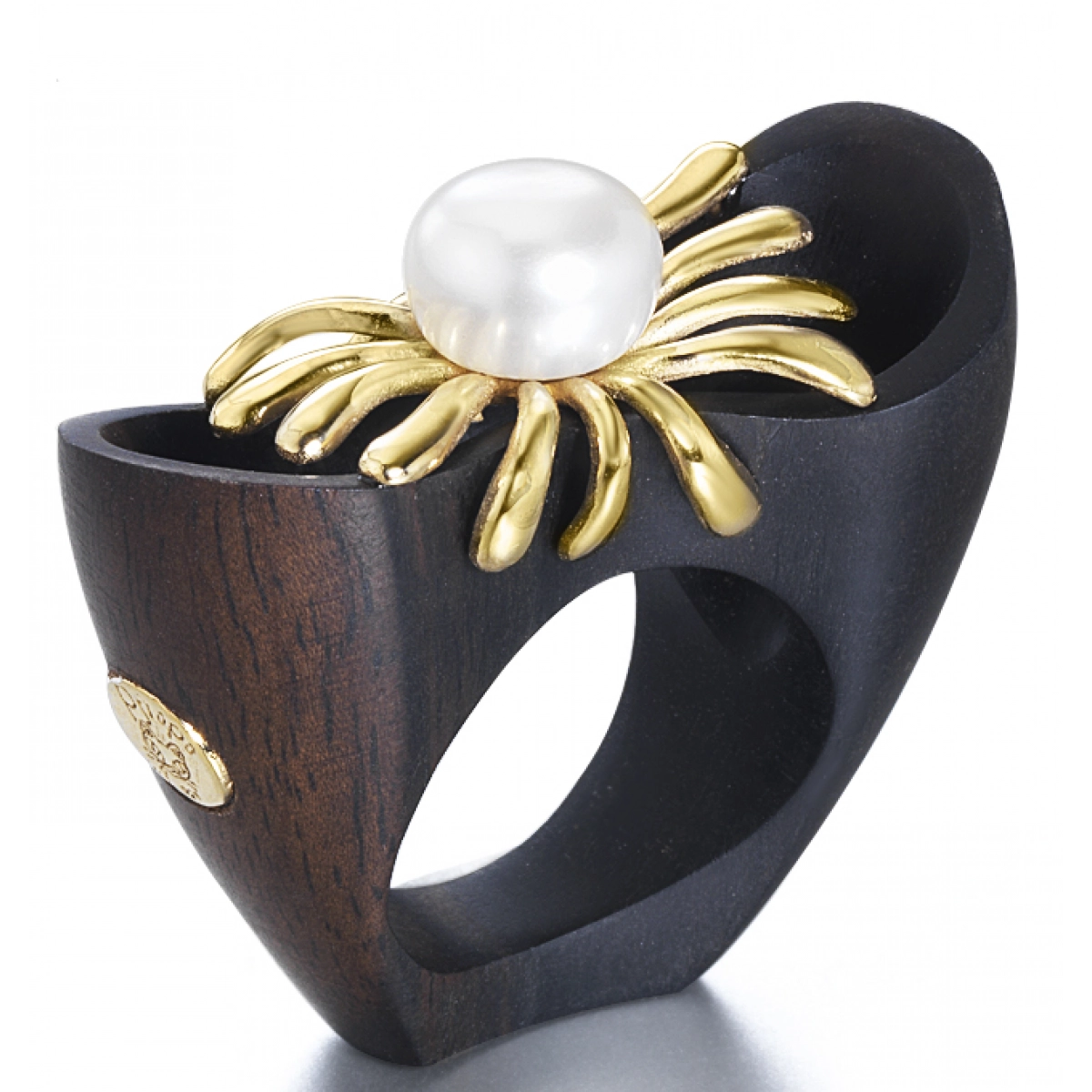 EBONY, SILVER AND PEARL 10306 RING Piropo